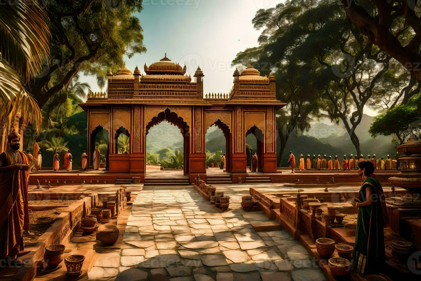 un hermosa templo en el medio de un parque. generado por ai foto