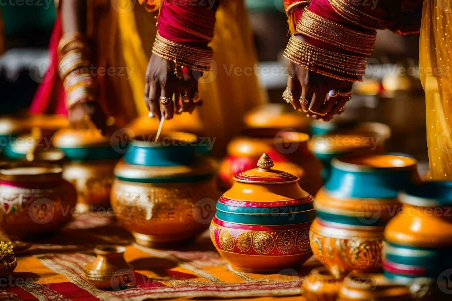 a woman is holding a pot with a candle in it. AI-Generated photo