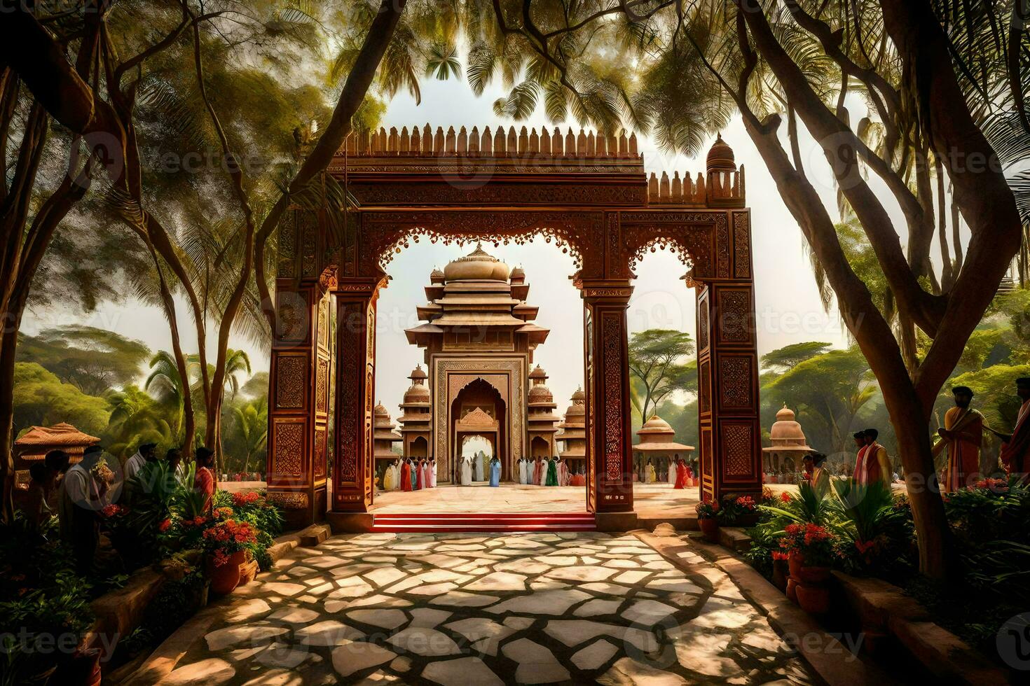 a beautiful archway in the middle of a park. AI-Generated photo