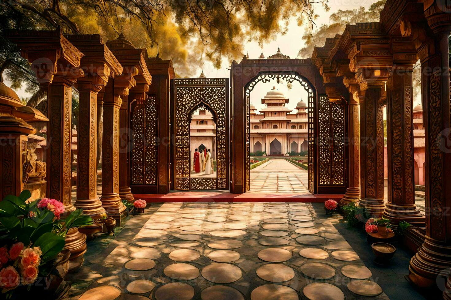 the entrance to a temple in india. AI-Generated photo