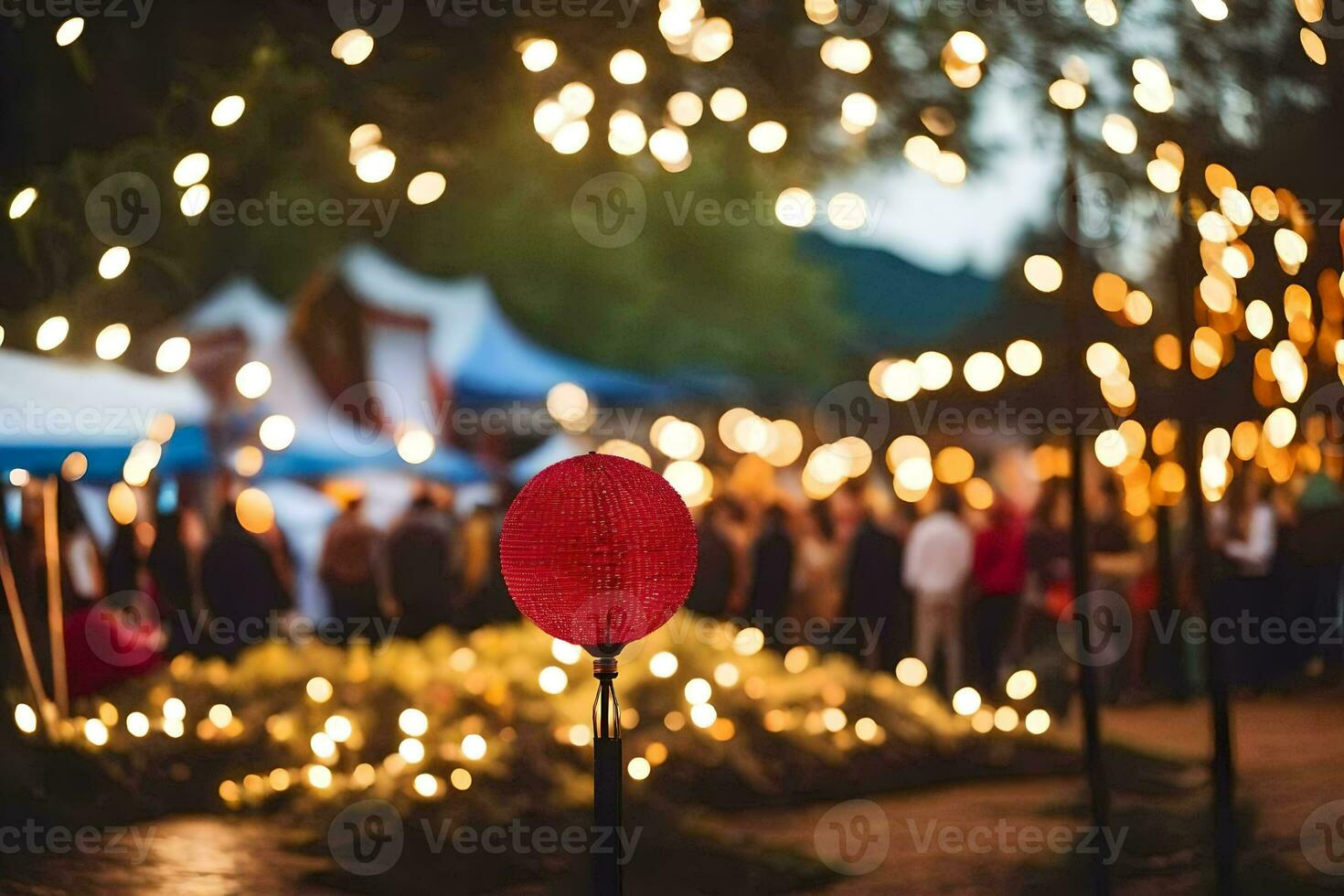 a red umbrella is in the middle of a crowd of people. AI-Generated photo