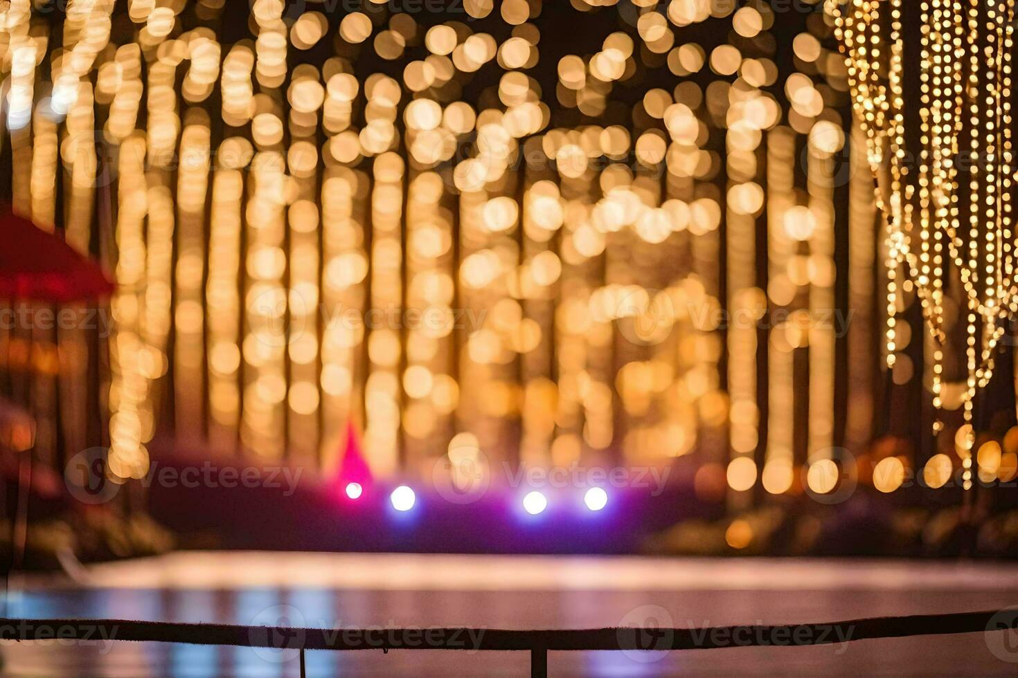 a stage with lights and an umbrella. AI-Generated photo