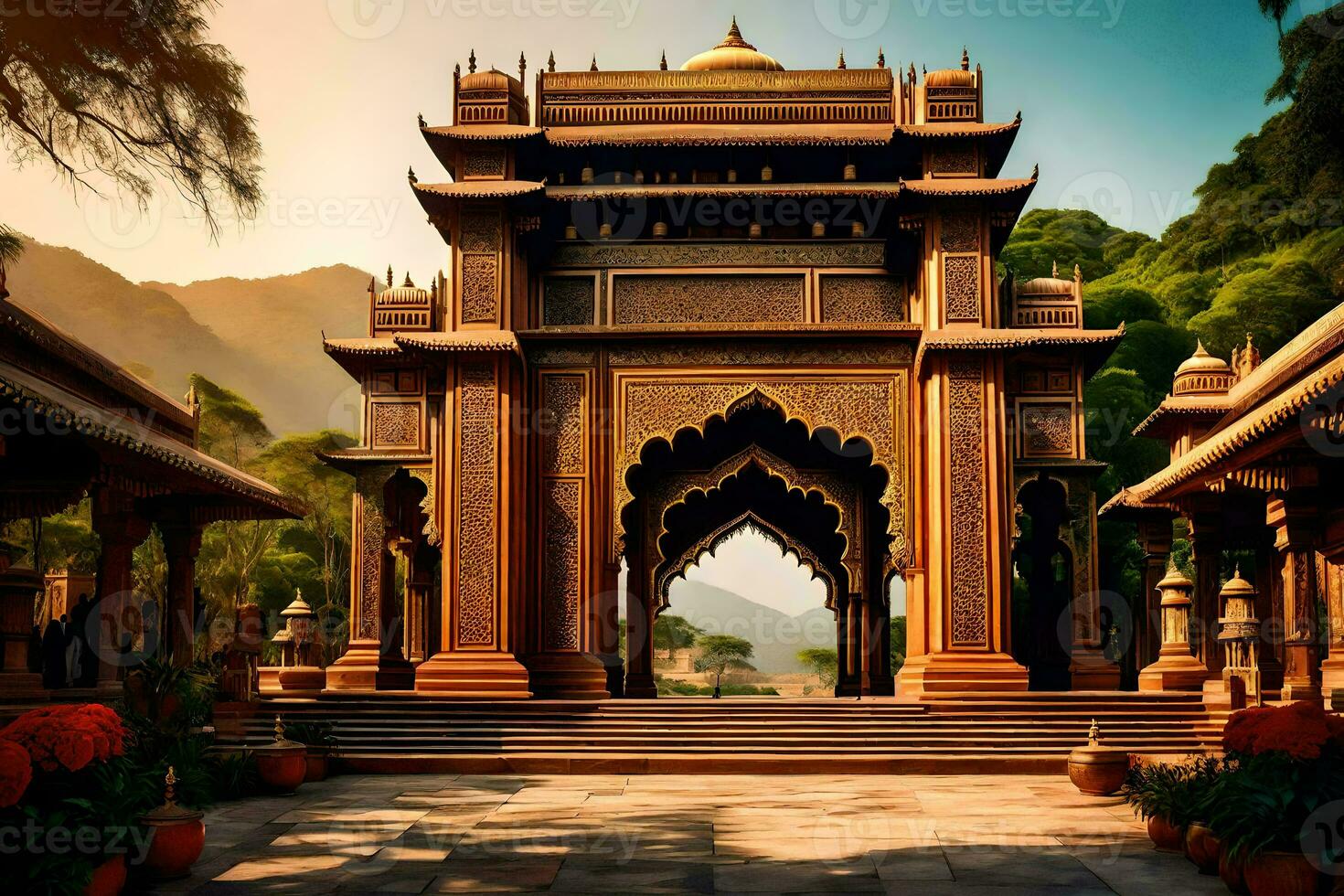 the entrance to a temple in india. AI-Generated photo