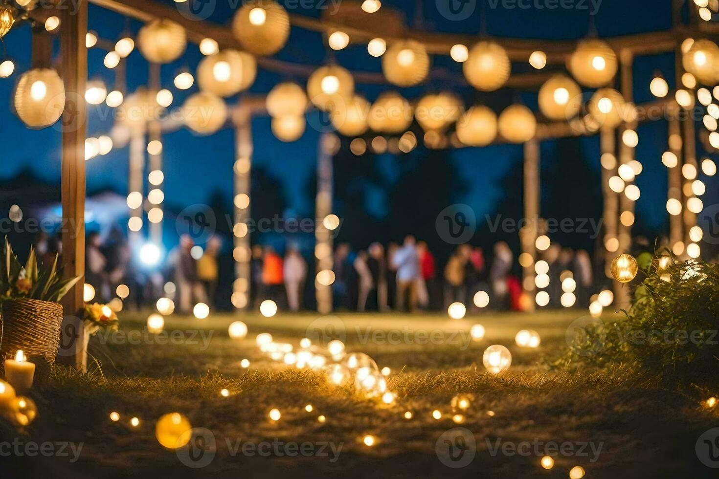 a wedding ceremony with candles and lanterns. AI-Generated photo