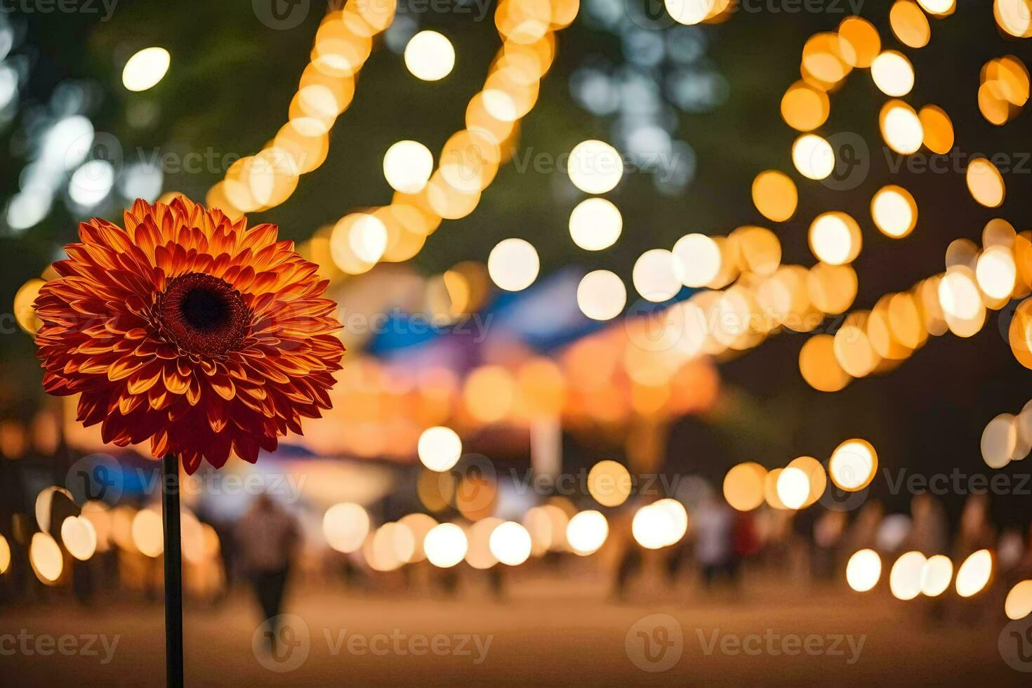 a flower in front of a crowd of people. AI-Generated photo