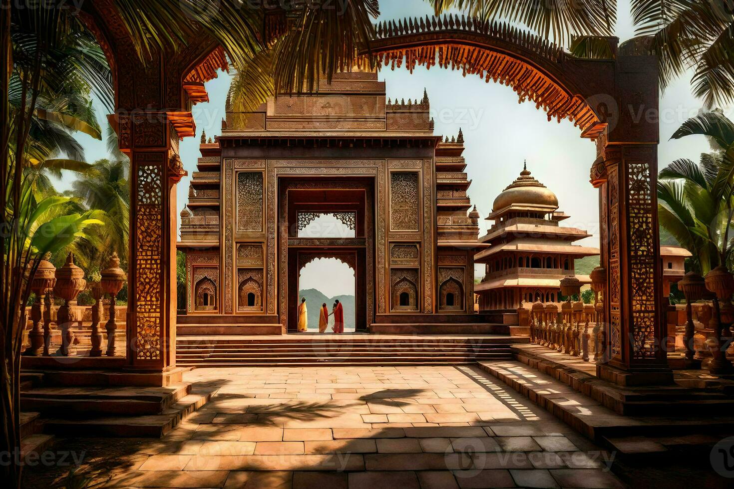 el Entrada a un templo en India. generado por ai foto