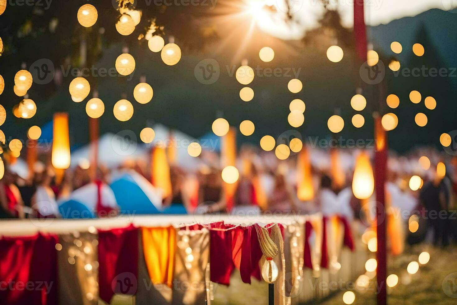 a table covered in red and yellow lights. AI-Generated photo