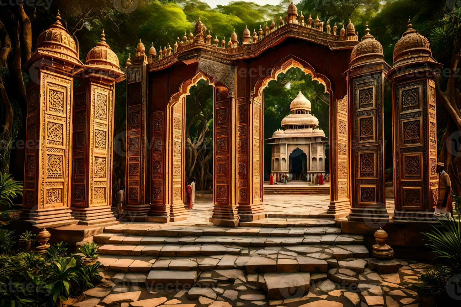 an archway in the middle of a park. AI-Generated photo