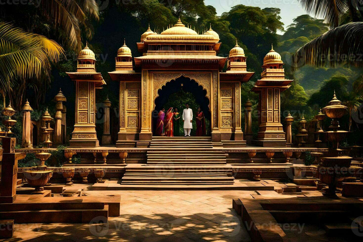 a temple in the middle of a jungle. AI-Generated photo