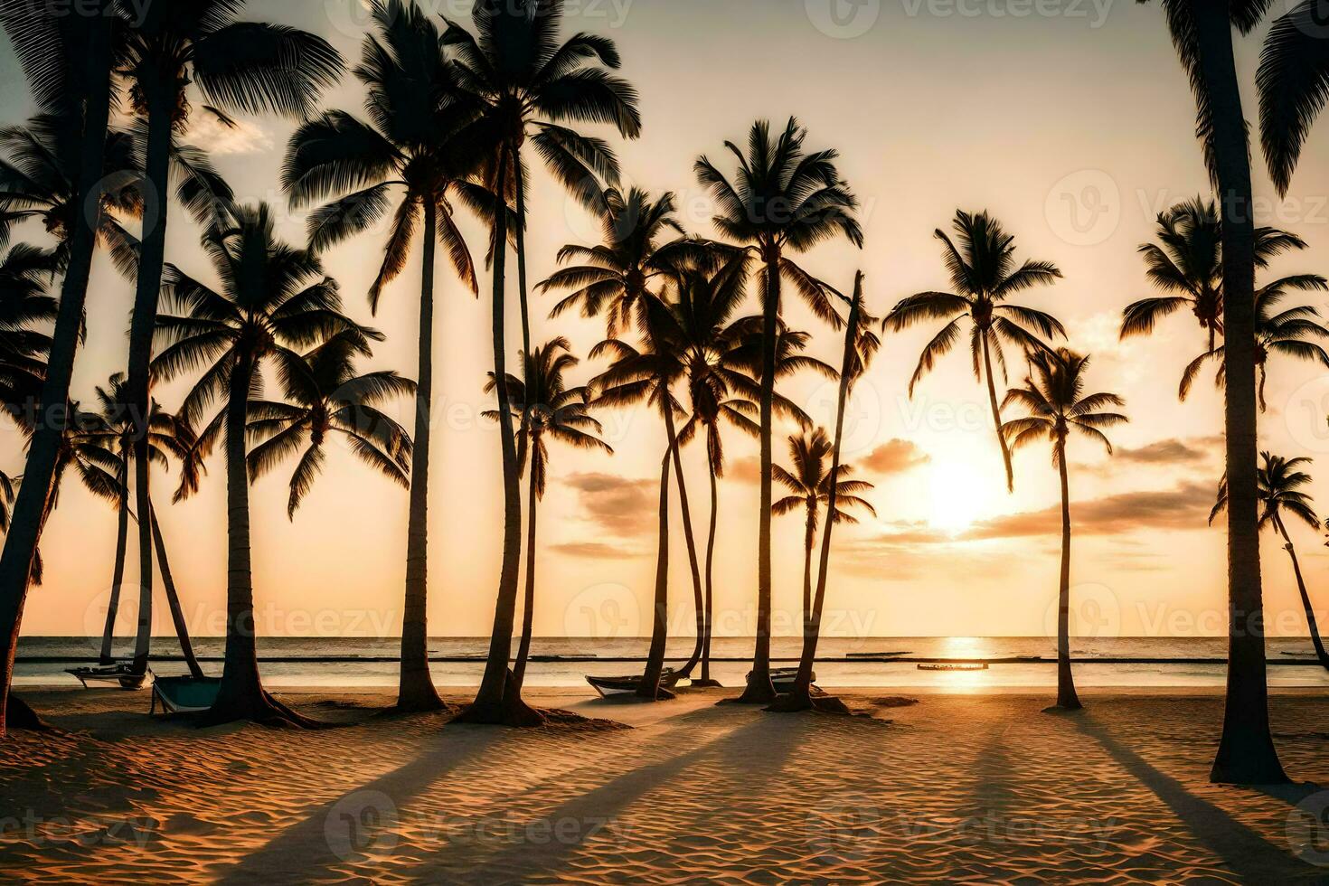palm trees on the beach at sunset. AI-Generated photo