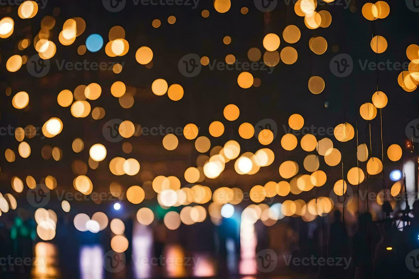 a blurry image of lights on a street at night. AI-Generated photo