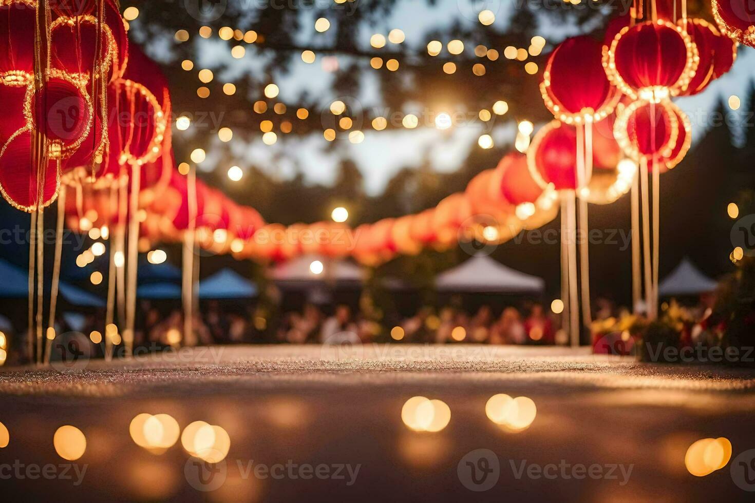 a wedding ceremony with red lanterns. AI-Generated photo