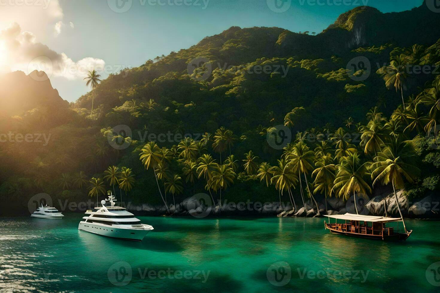 luxury yachts in the tropical sea. AI-Generated photo