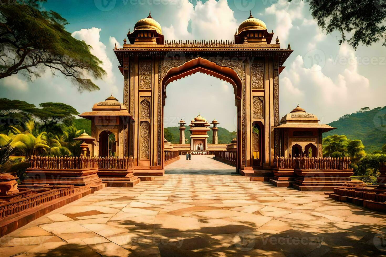 el Entrada a un palacio en India. generado por ai foto