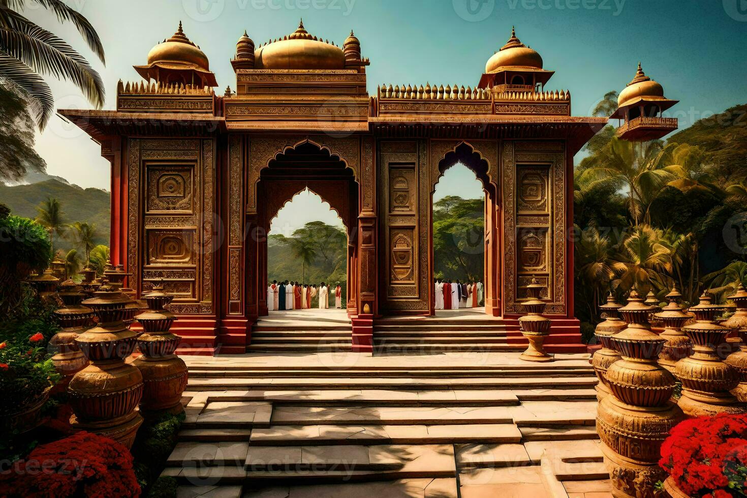 the entrance to a temple in india. AI-Generated photo