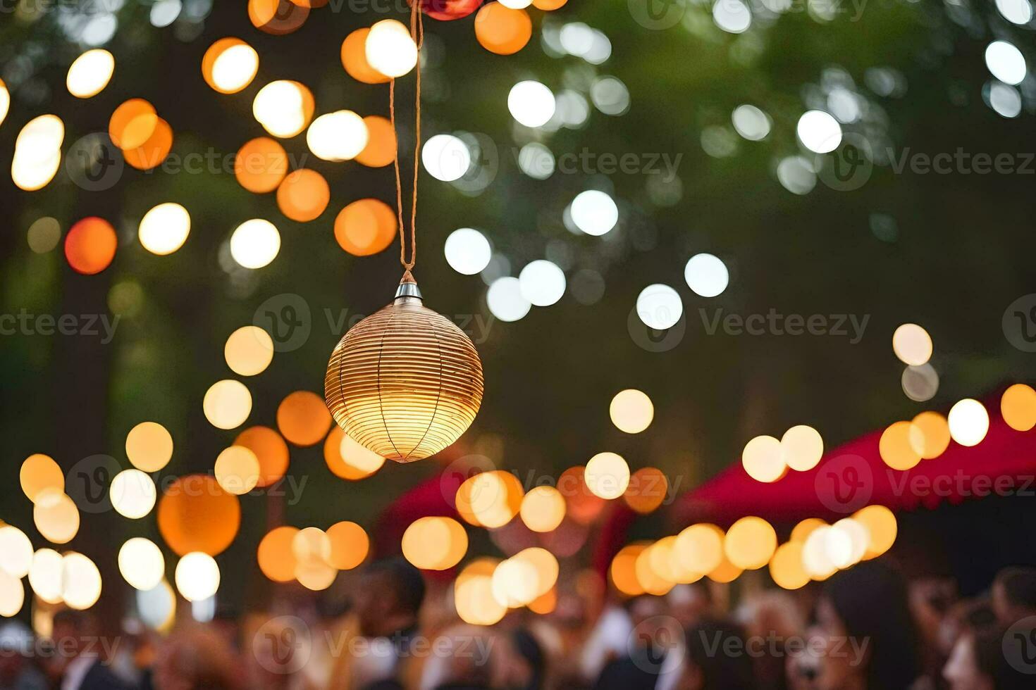 un cuerda de luces colgando desde un árbol. generado por ai foto