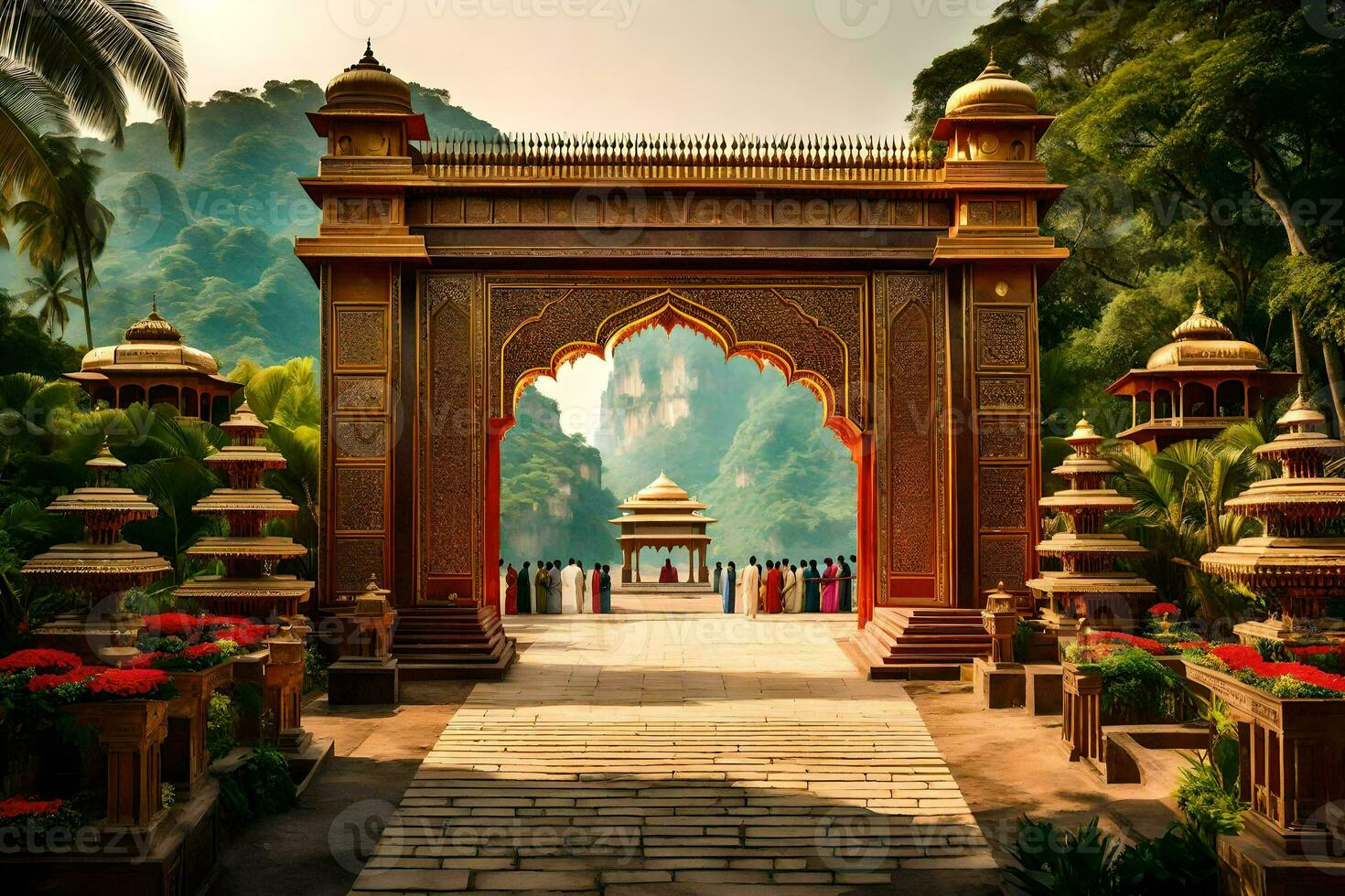 the entrance to a temple in thailand. AI-Generated photo