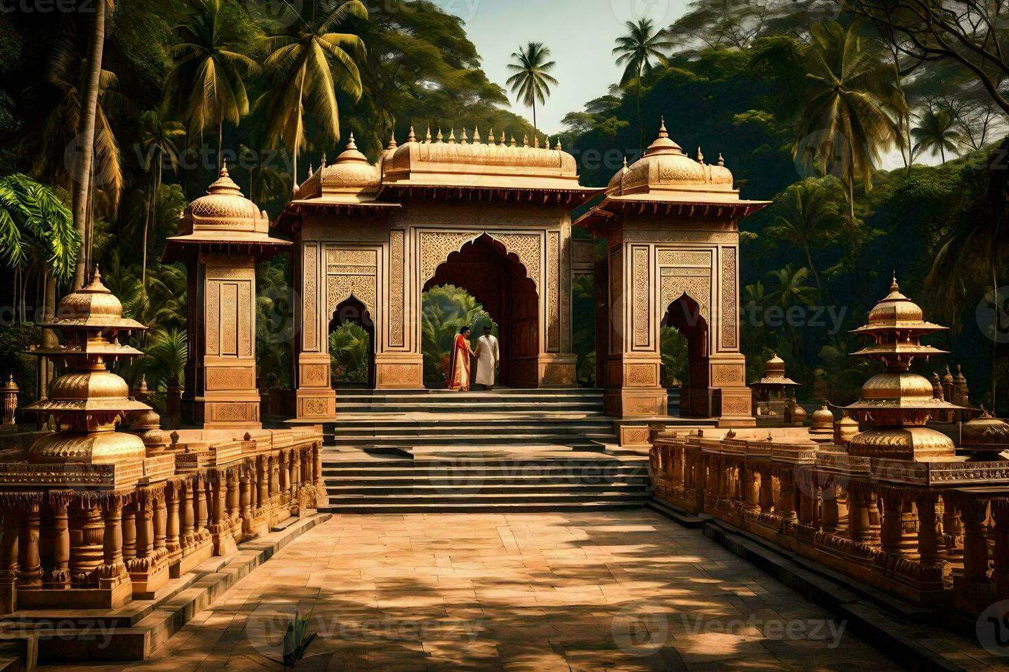 a temple in the middle of a jungle. AI-Generated photo