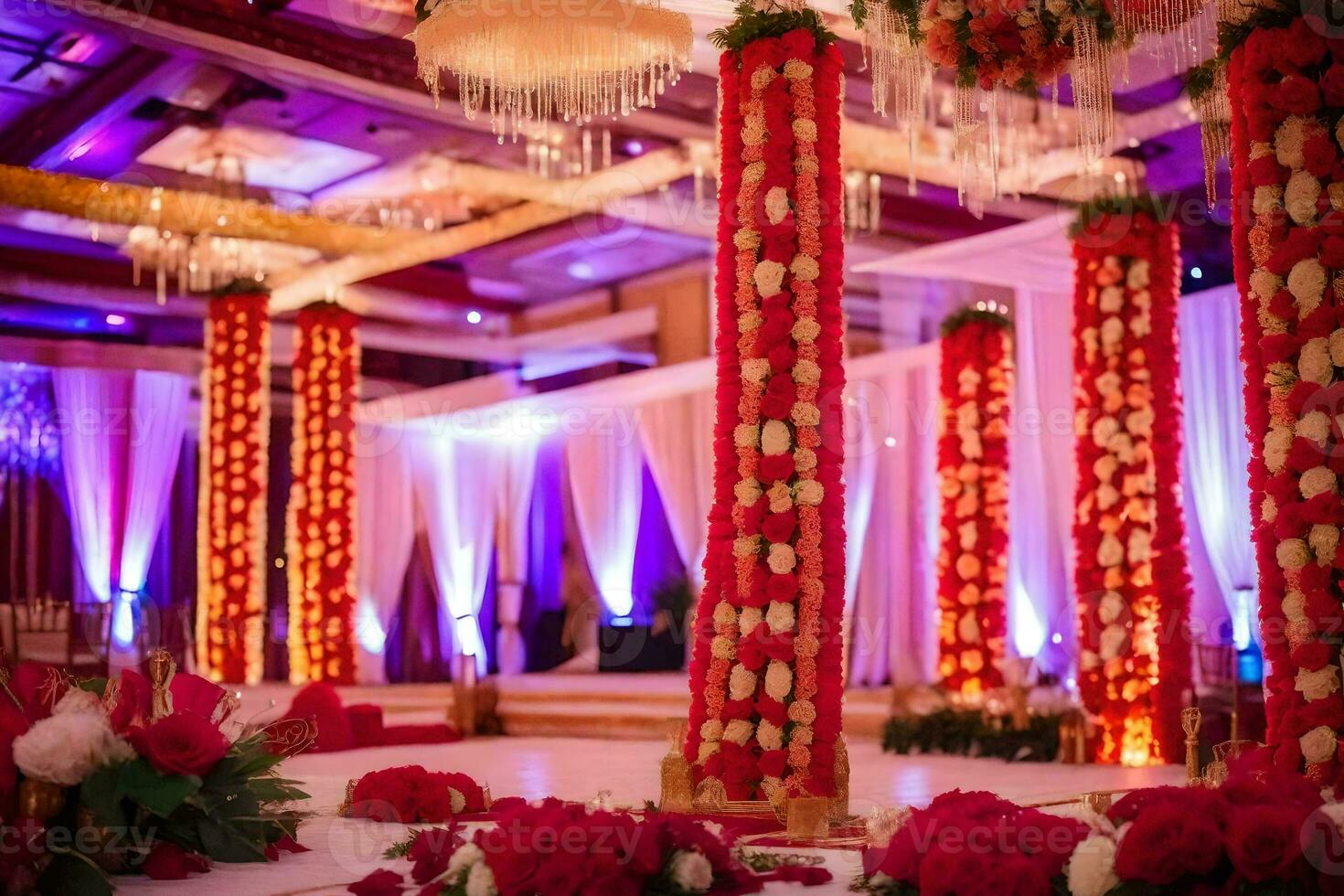 indian wedding decor at the grand ballroom. AI-Generated photo