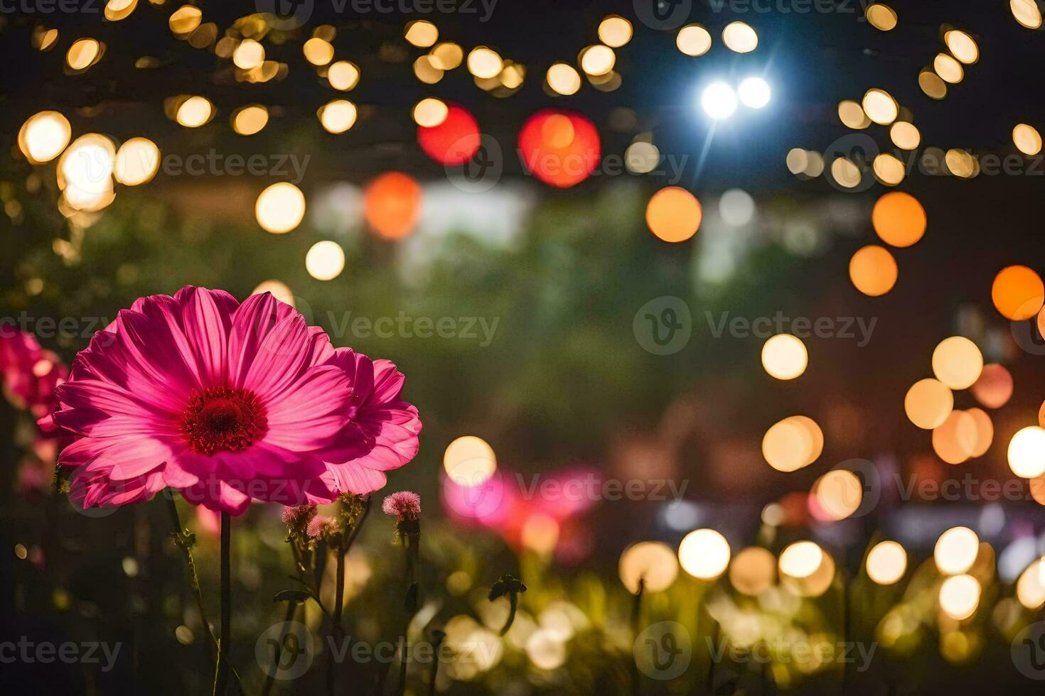 pink flowers in front of a lighted background. AI-Generated photo