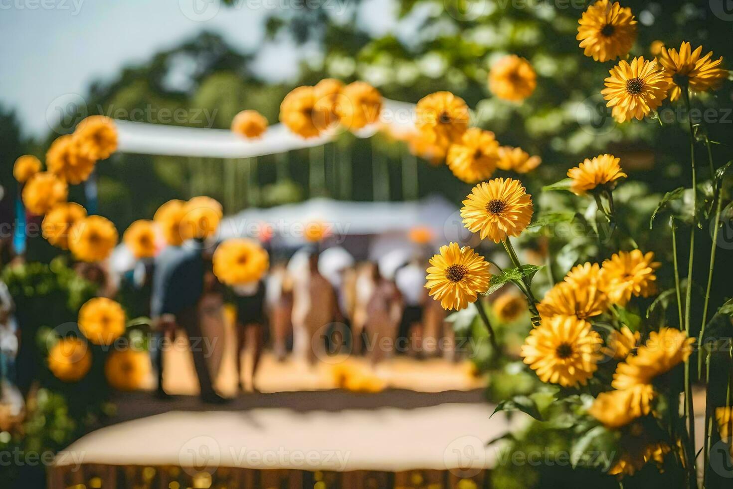 un Boda ceremonia con amarillo girasoles generado por ai foto