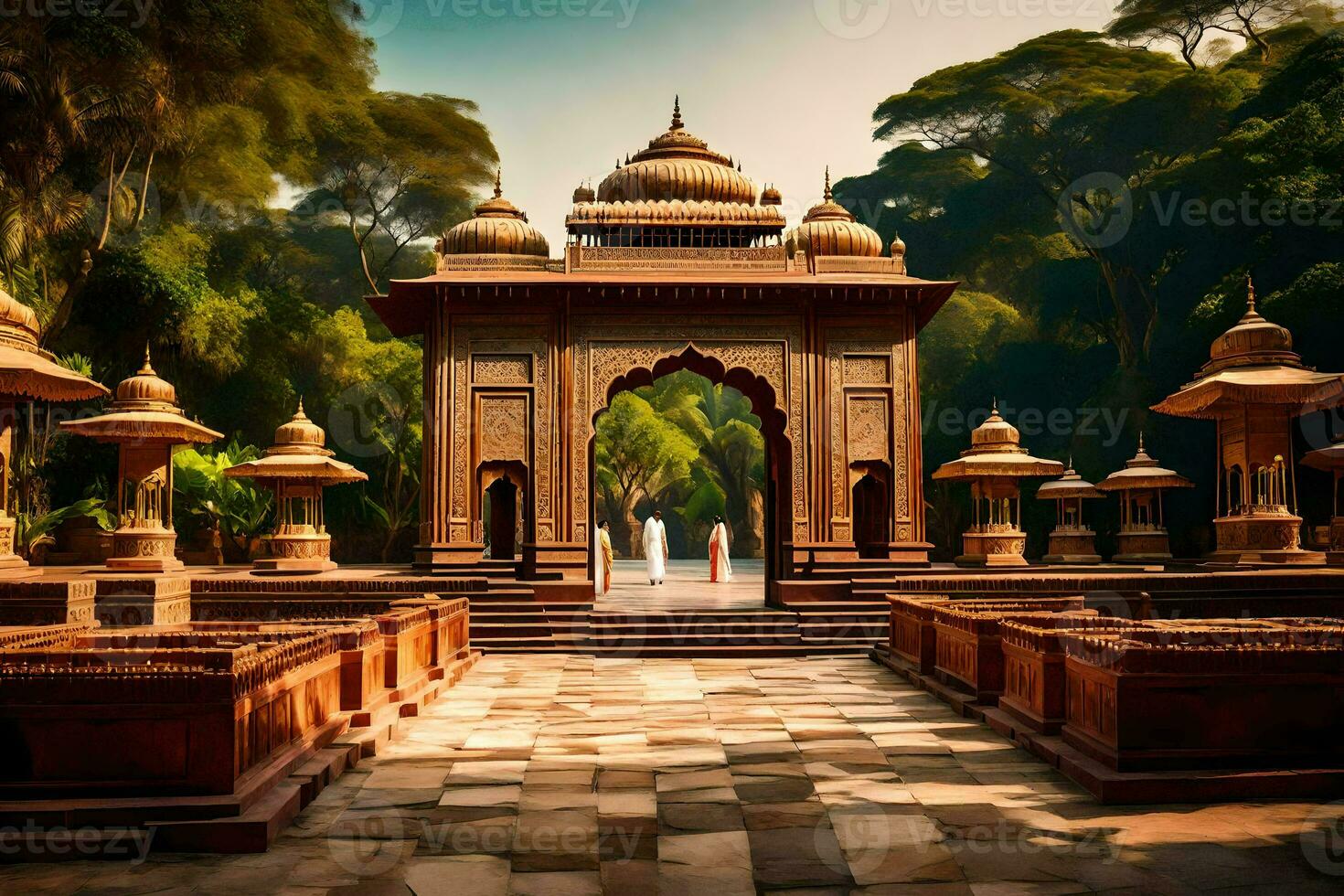 a beautiful temple in the middle of a park. AI-Generated photo