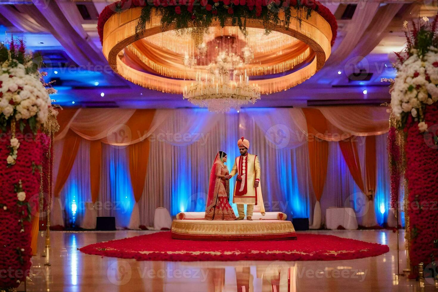 indian wedding ceremony at the grand ballroom. AI-Generated photo