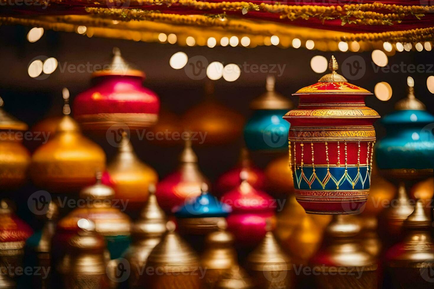 a colorful display of lamps and decorations. AI-Generated photo