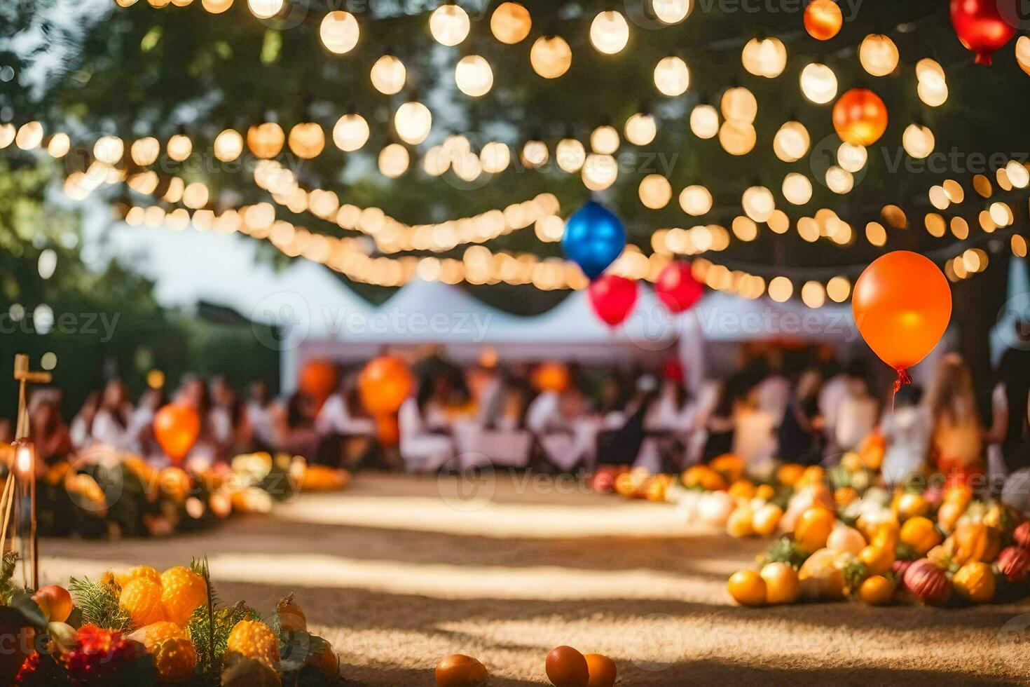 a wedding reception with balloons and pumpkins. AI-Generated photo