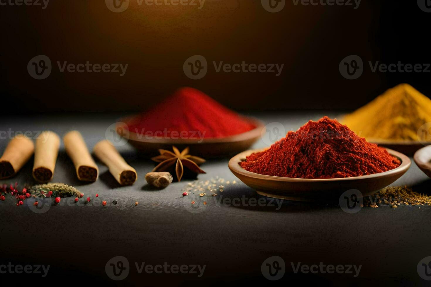 spices and spices on a black background. AI-Generated photo