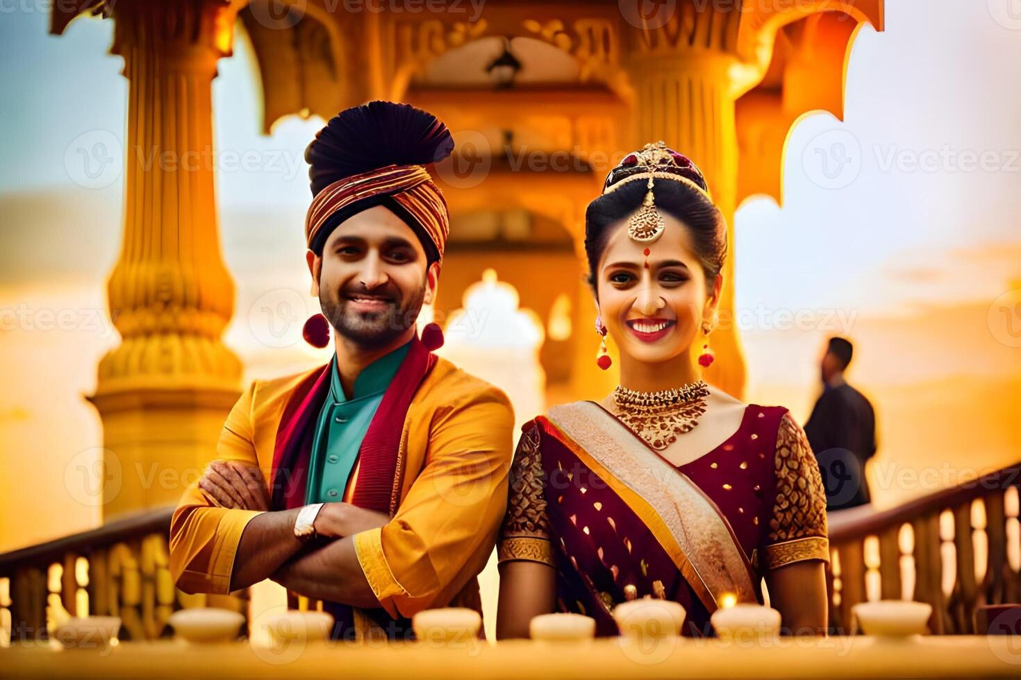 A Beautiful Couple Posing For A Photo In Traditional Attire AI a-beautiful-couple-posing-for-a-photo-in-traditional-attire-ai