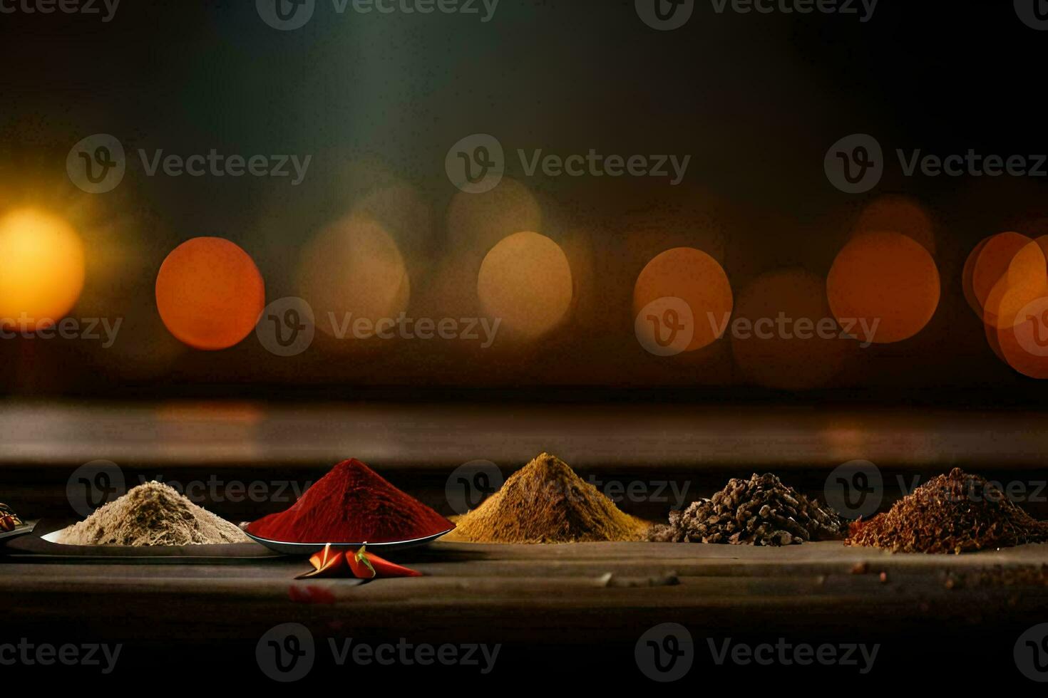 spices on a wooden table. AI-Generated photo