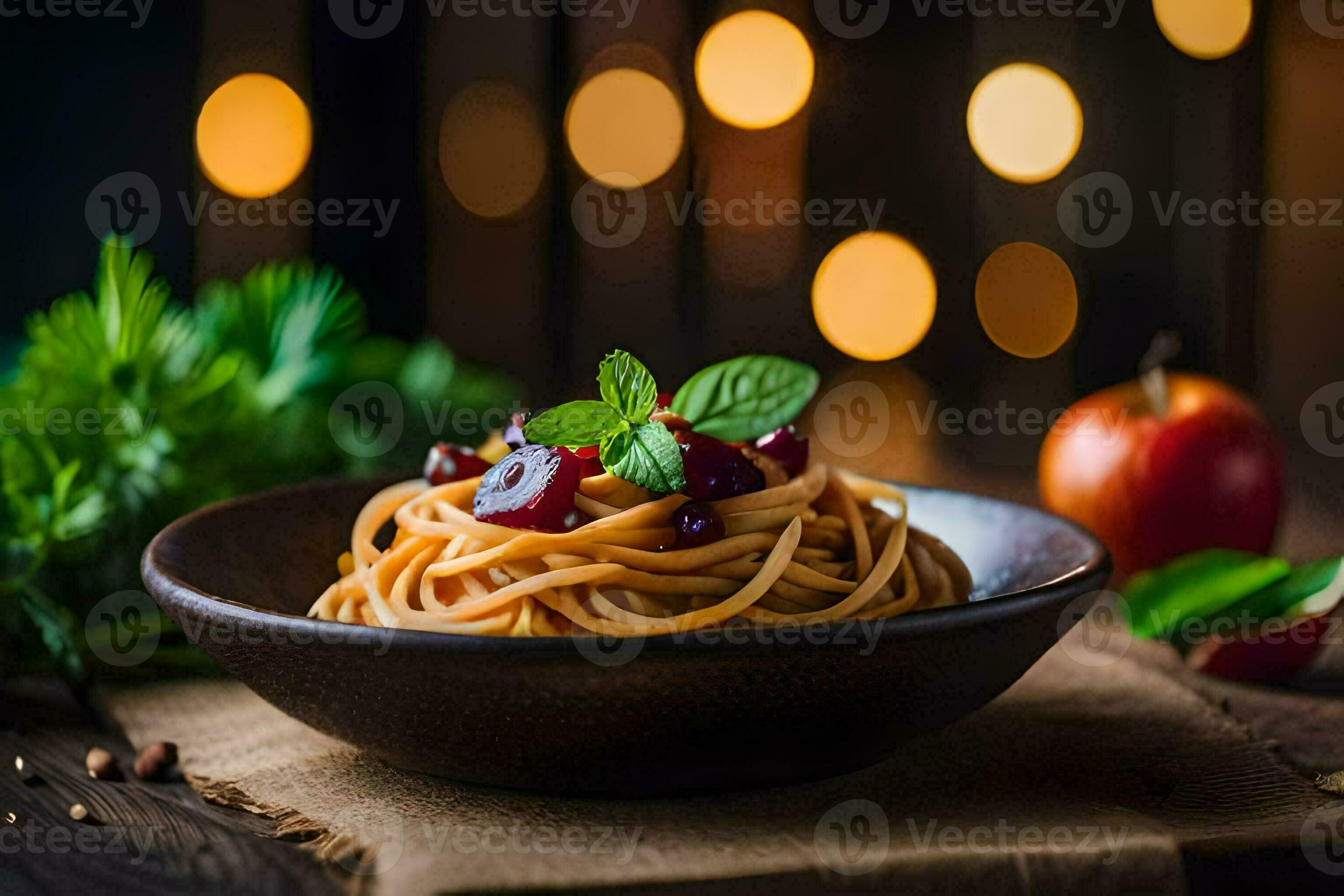 spaghetti with cranberry sauce in a bowl. AI-Generated 30843343 Stock ...