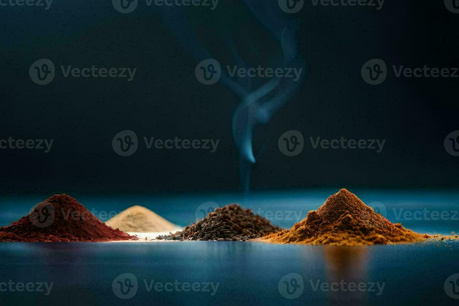 three different colored powders on a dark background. AI-Generated photo