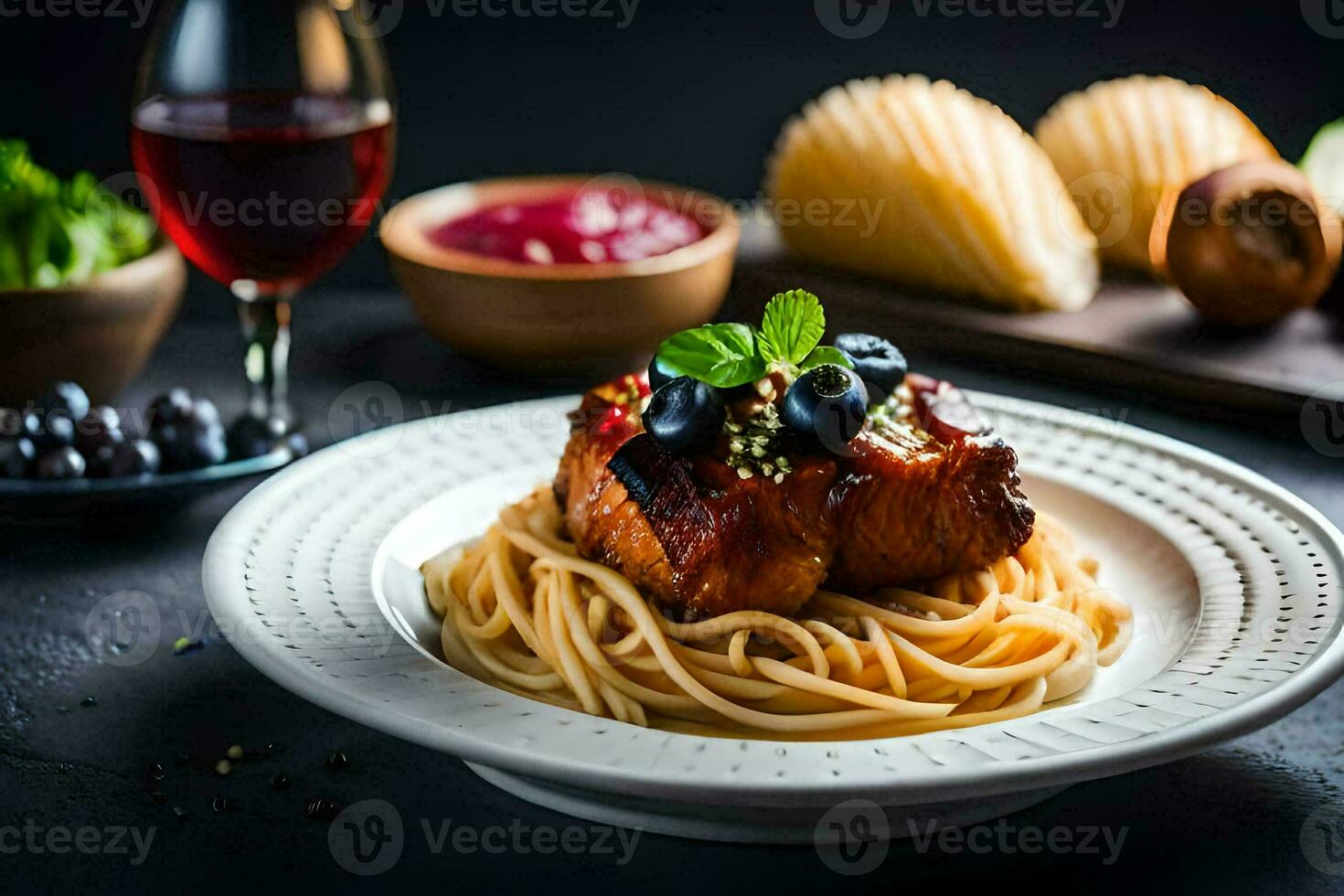 the food is served on a plate with a knife and fork. AI-Generated photo