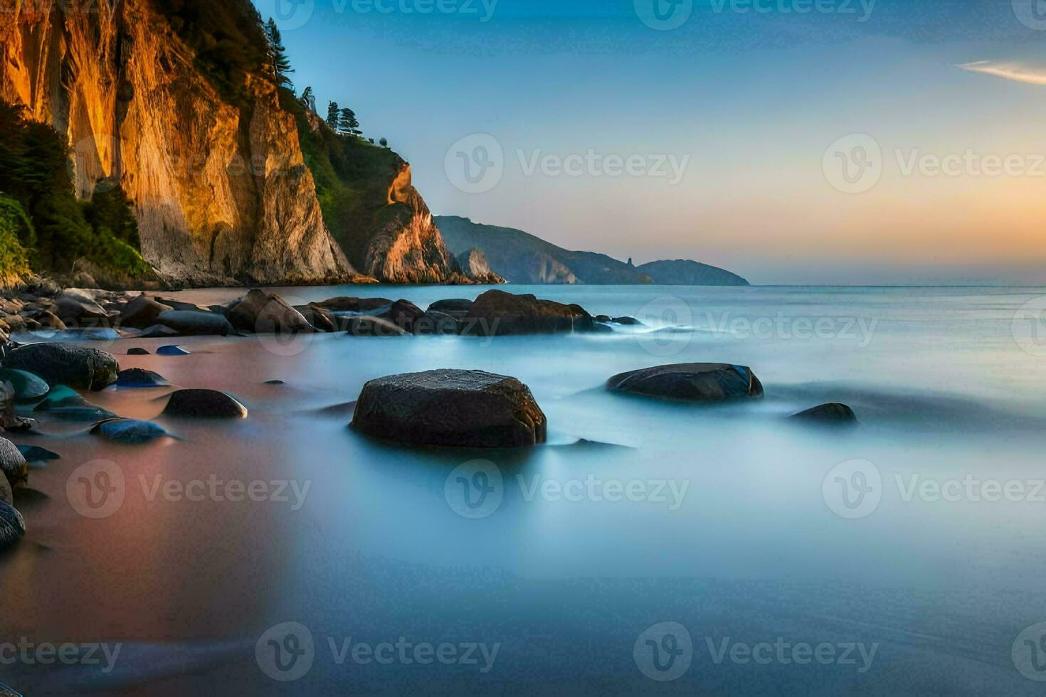 the cliffs of the sea at sunset. AI-Generated photo