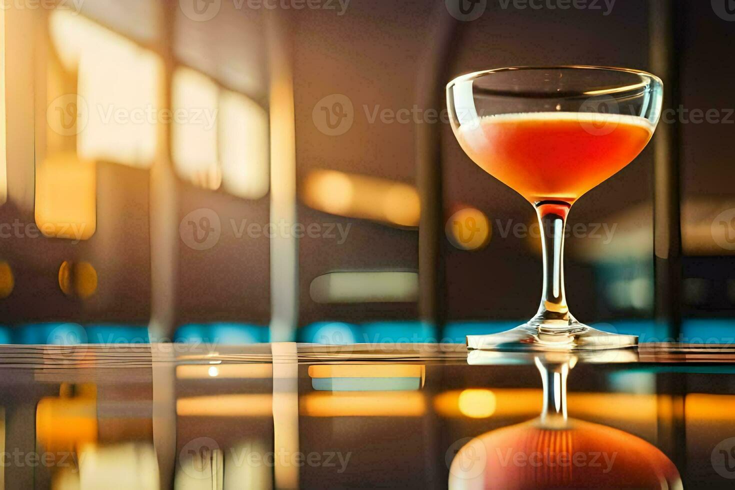 a glass of red cocktail sitting on a table. AI-Generated photo