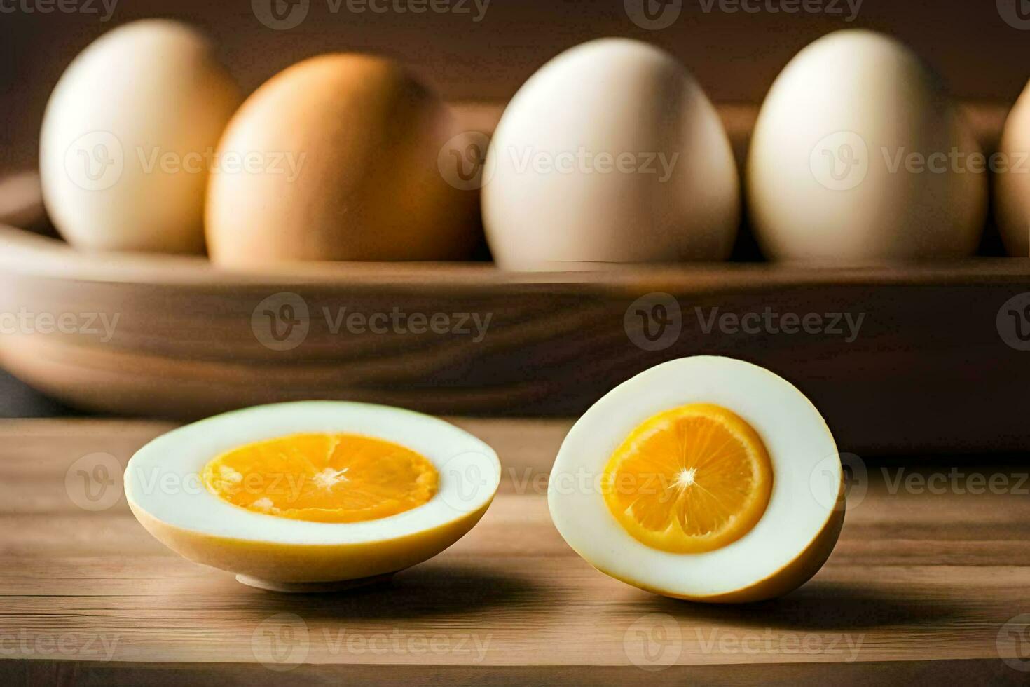 an egg with an orange slice cut in half. AI-Generated photo