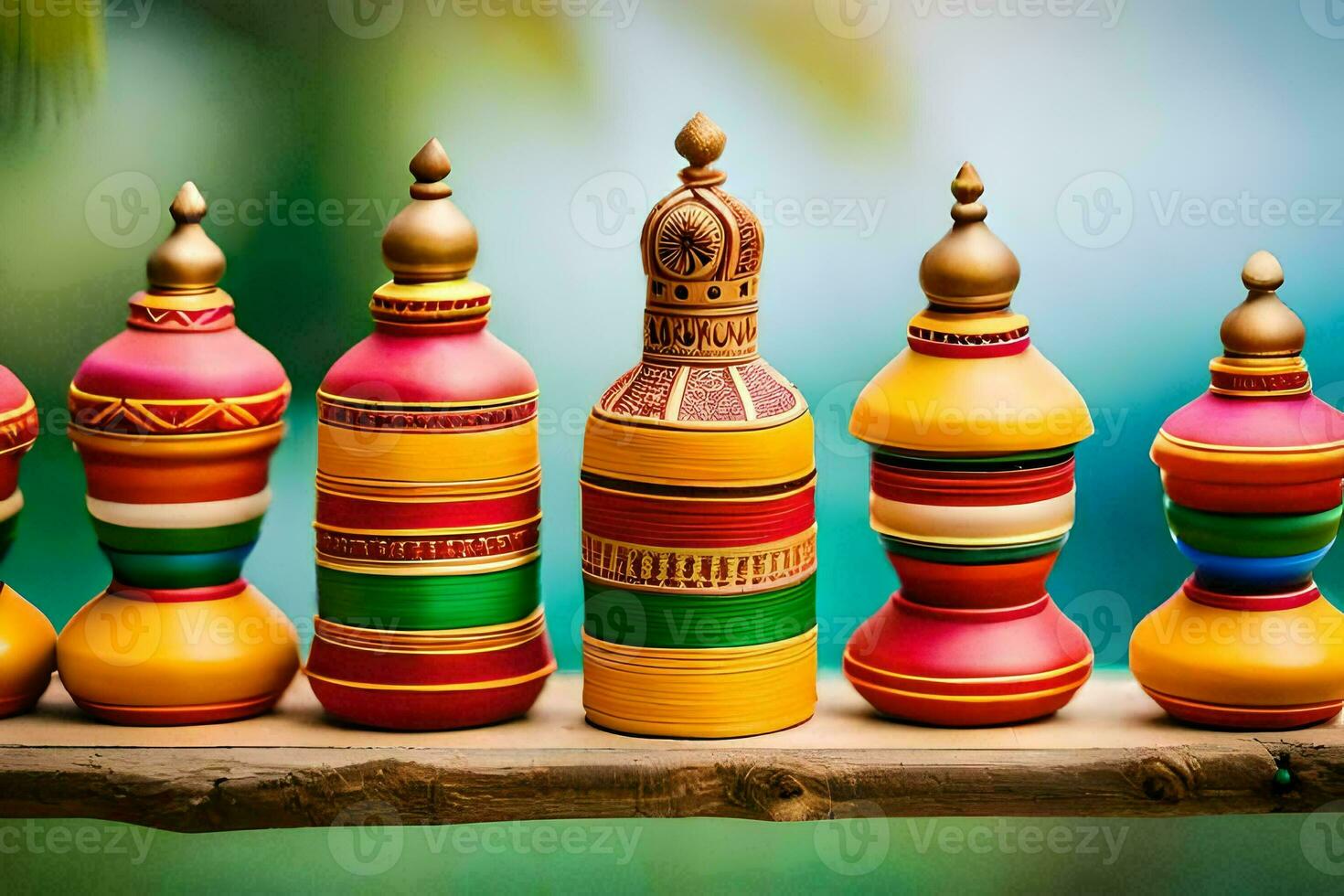 colorful bottles on a wooden shelf. AI-Generated photo