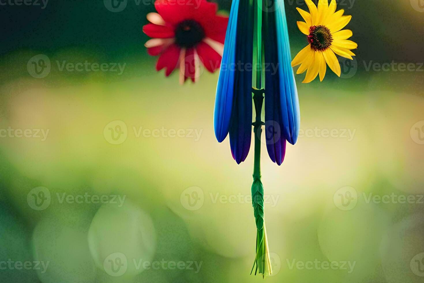 colorful wind chimes hanging from a tree. AI-Generated photo