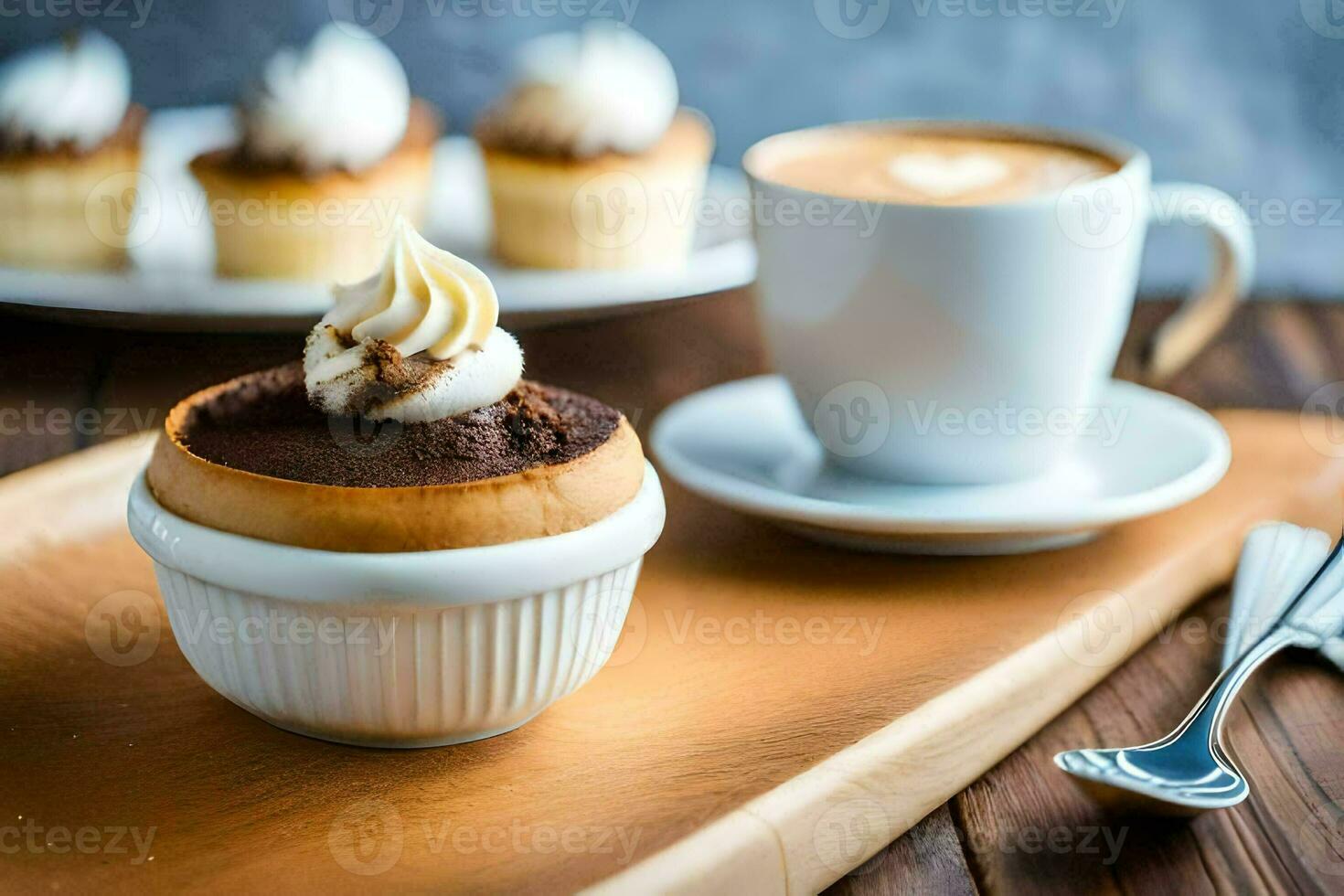 chocolate cheesecake in a cup with whipped cream and coffee. AI-Generated photo