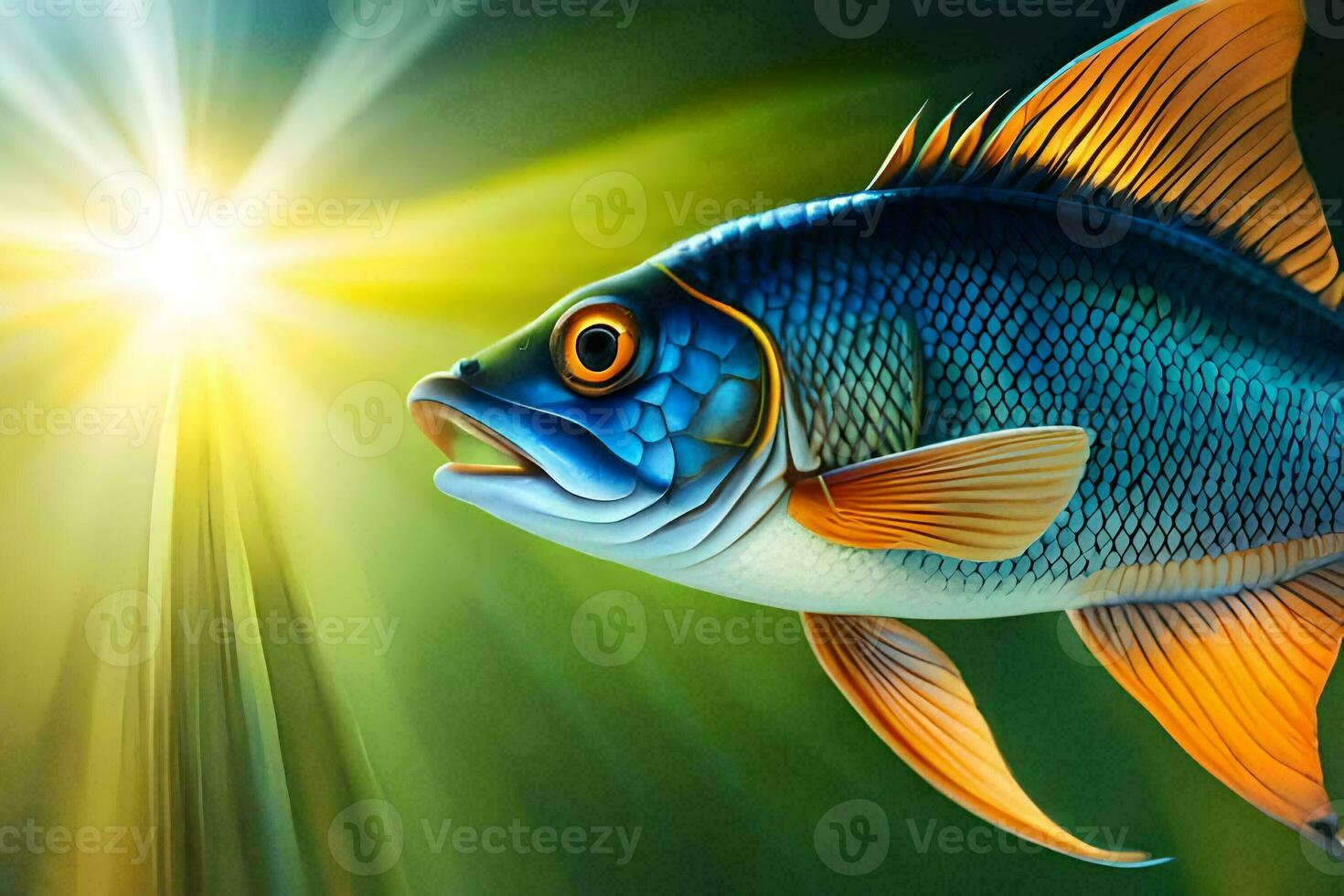 fish in the sunlight with a bright sun. AI-Generated photo