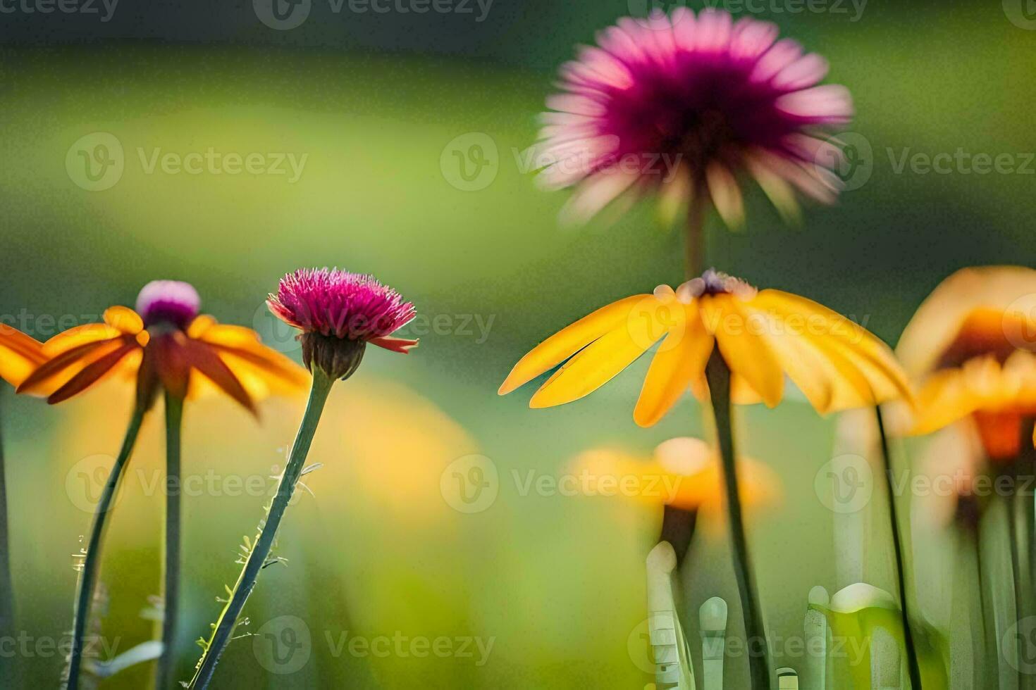 a field of colorful flowers in the sun. AI-Generated photo