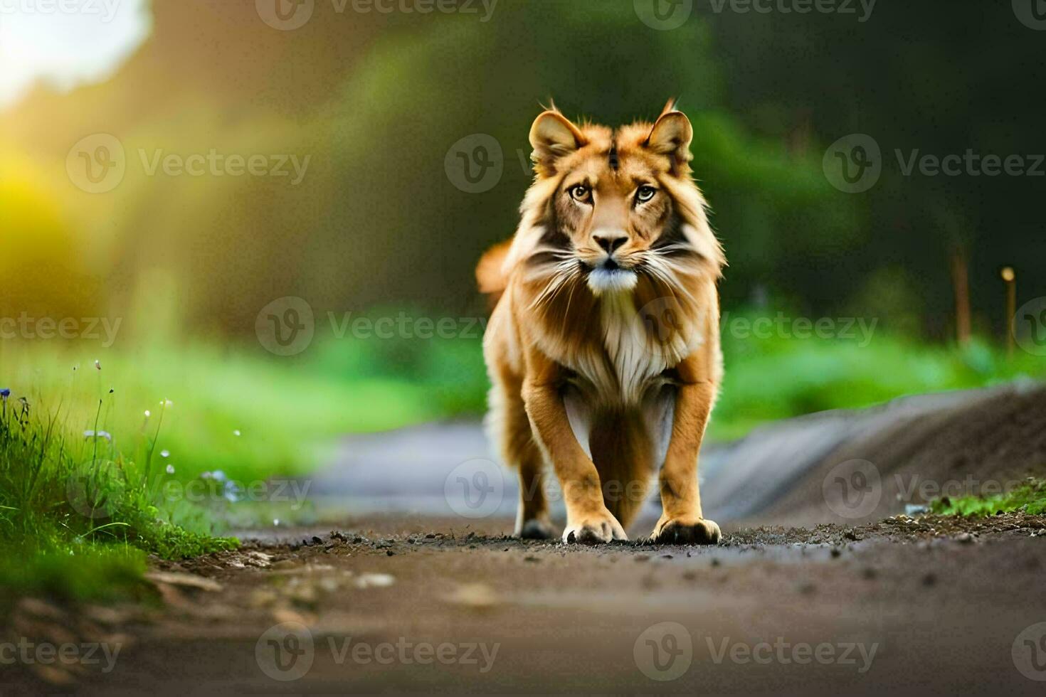 photo wallpaper the road, animal, the lion, the animal, the lion, the animal,. AI-Generated