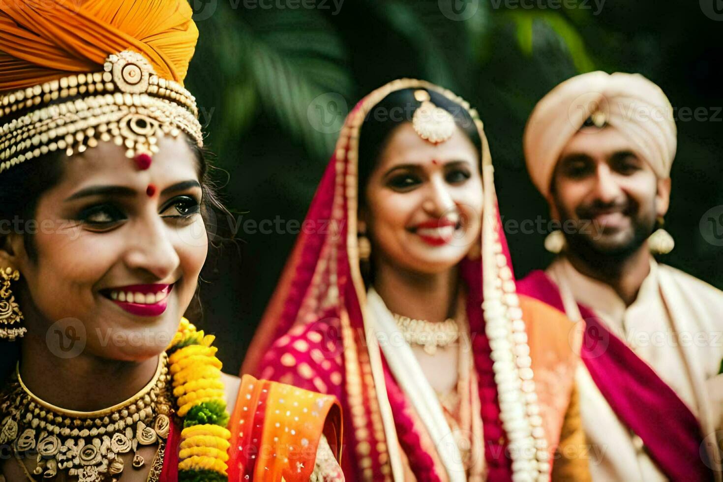 a bride and groom in traditional indian attire. AI-Generated photo