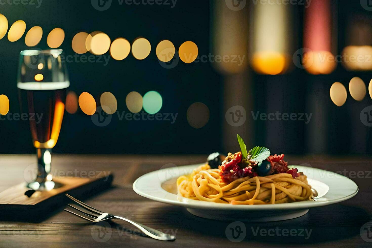 spaghetti with tomato sauce and cheese on a plate. AI-Generated photo