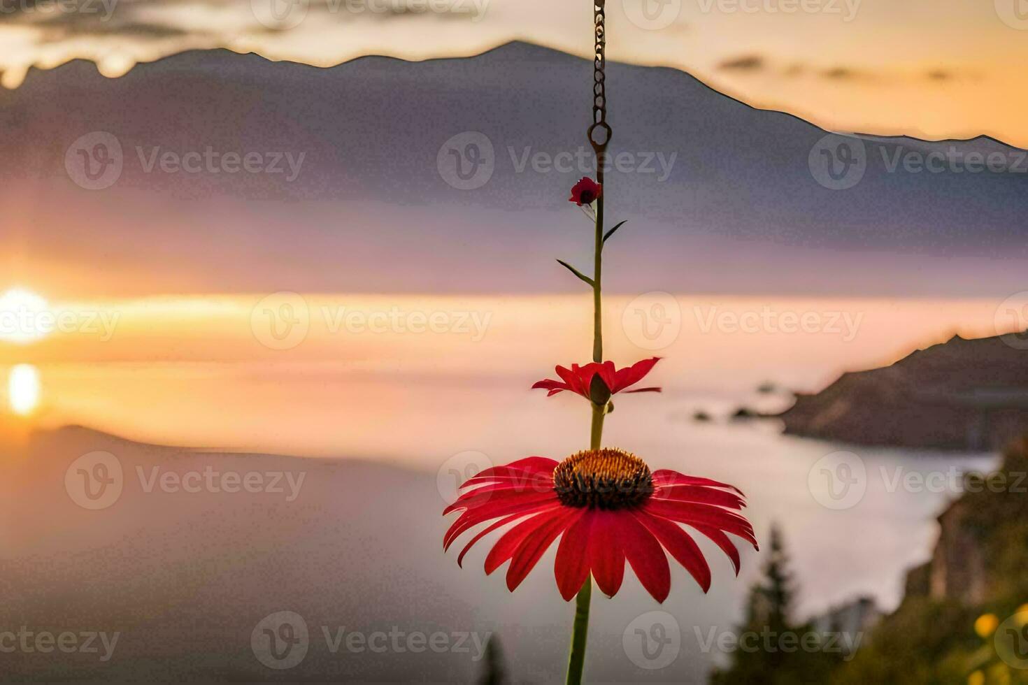 sunset over the lake. AI-Generated photo
