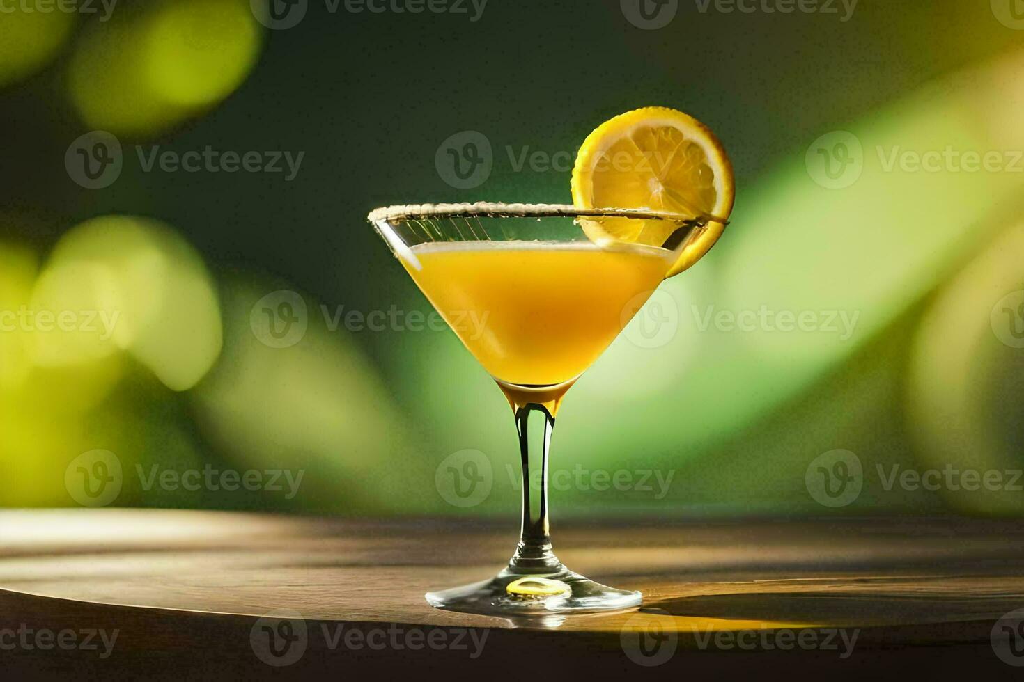 a cocktail with a slice of lemon on top. AI-Generated photo