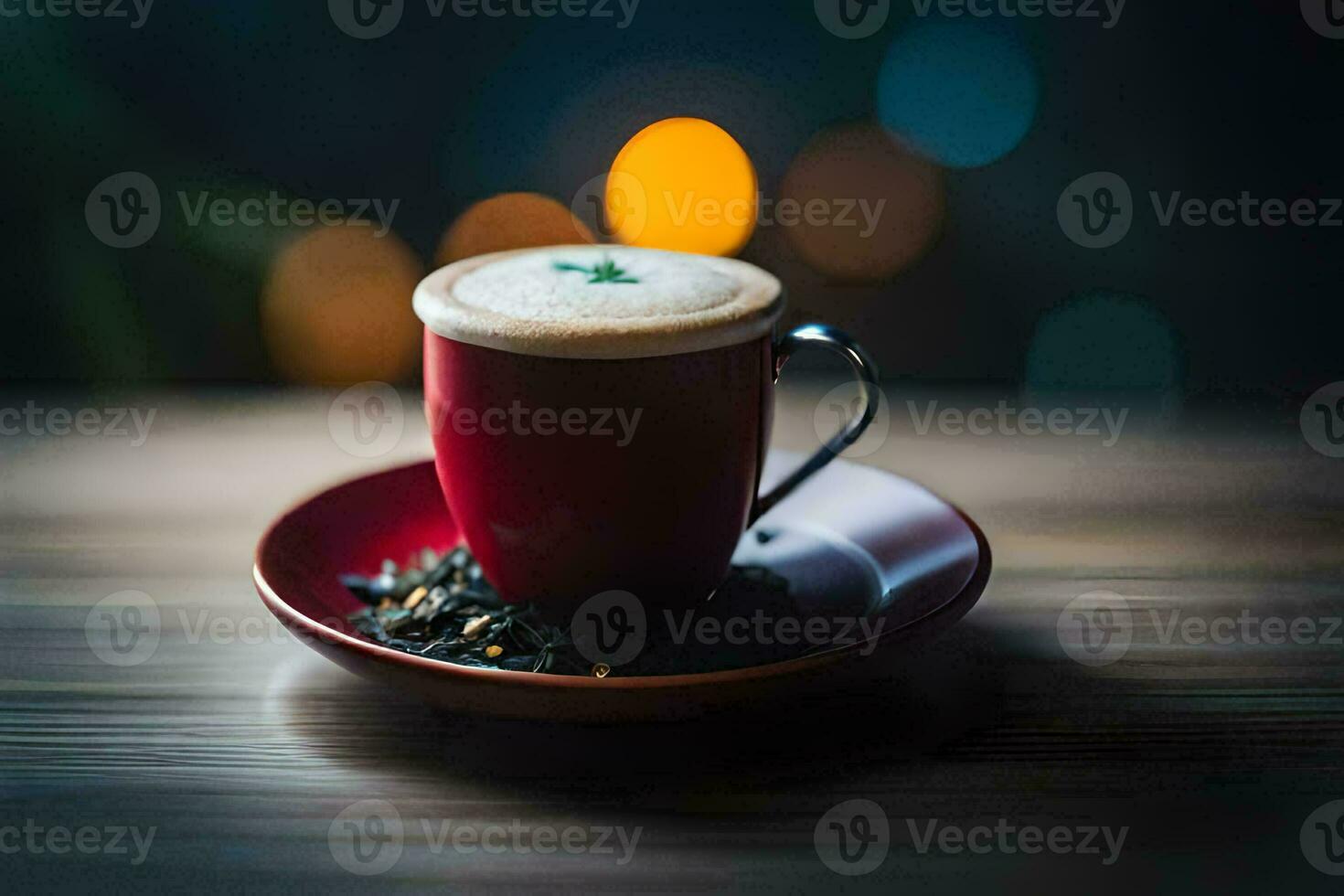 a cup of coffee with a bokeh background. AI-Generated photo