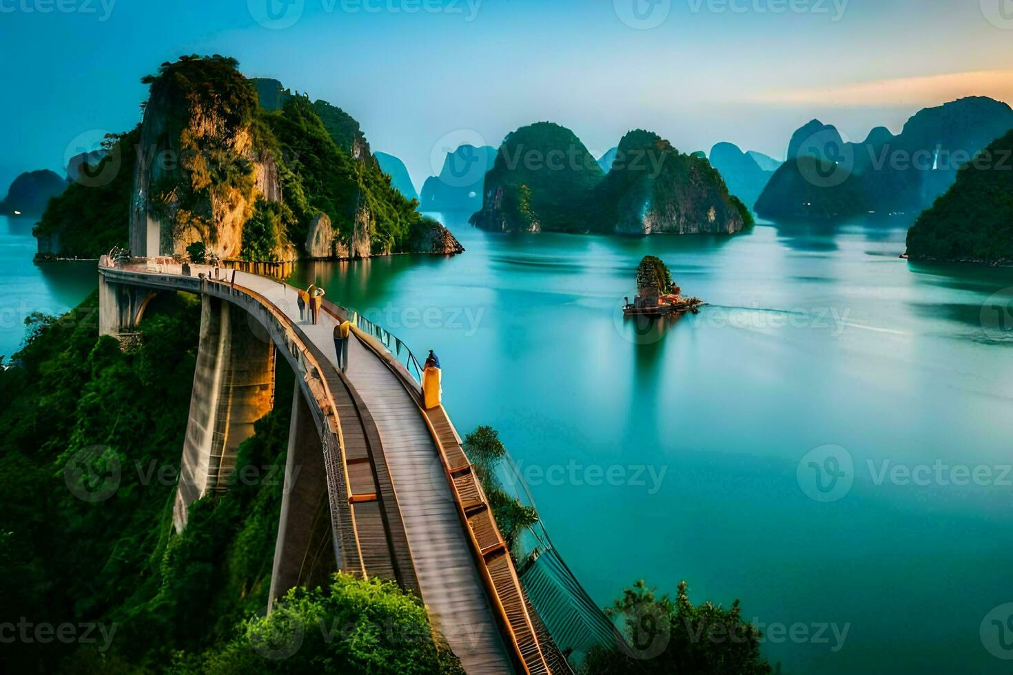 the bridge over the water in halong bay. AI-Generated photo